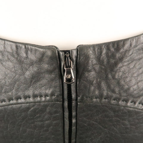 GIANFRANCO FERRE Size 4 Black Textured Leather Belted Cutout Back Pencil Skirt