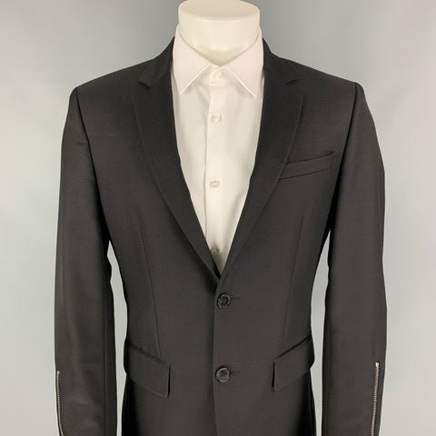 GIVENCHY Talla 40 Abrigo deportivo con solapa de muesca de lana / poliamida negro