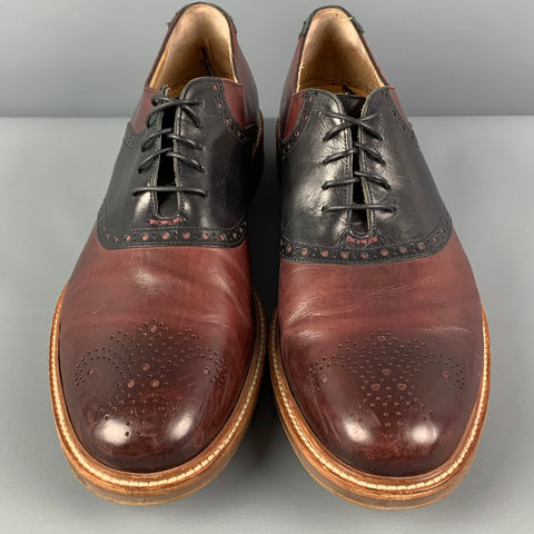 COLE HAAN Size 10.5 Brown Black Perforated Leather Lace Up Shoes