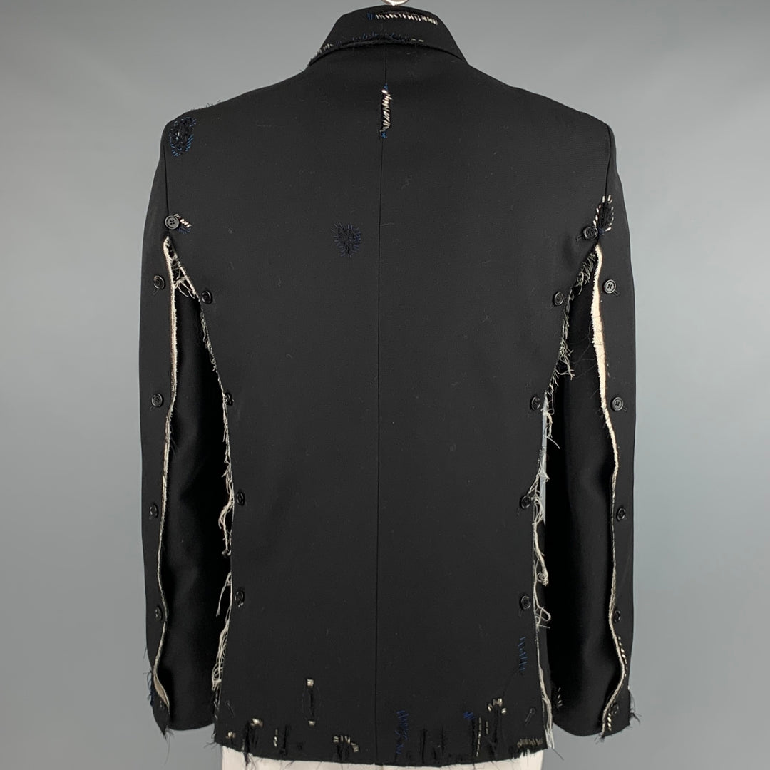 MARNI Talla 42 Abrigo deportivo negro con solapa de muesca de lana desgastada