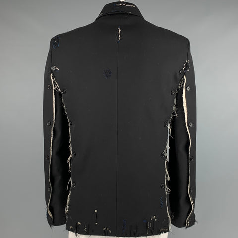 MARNI Size 42 Black Distressed Wool Notch Lapel Sport Coat