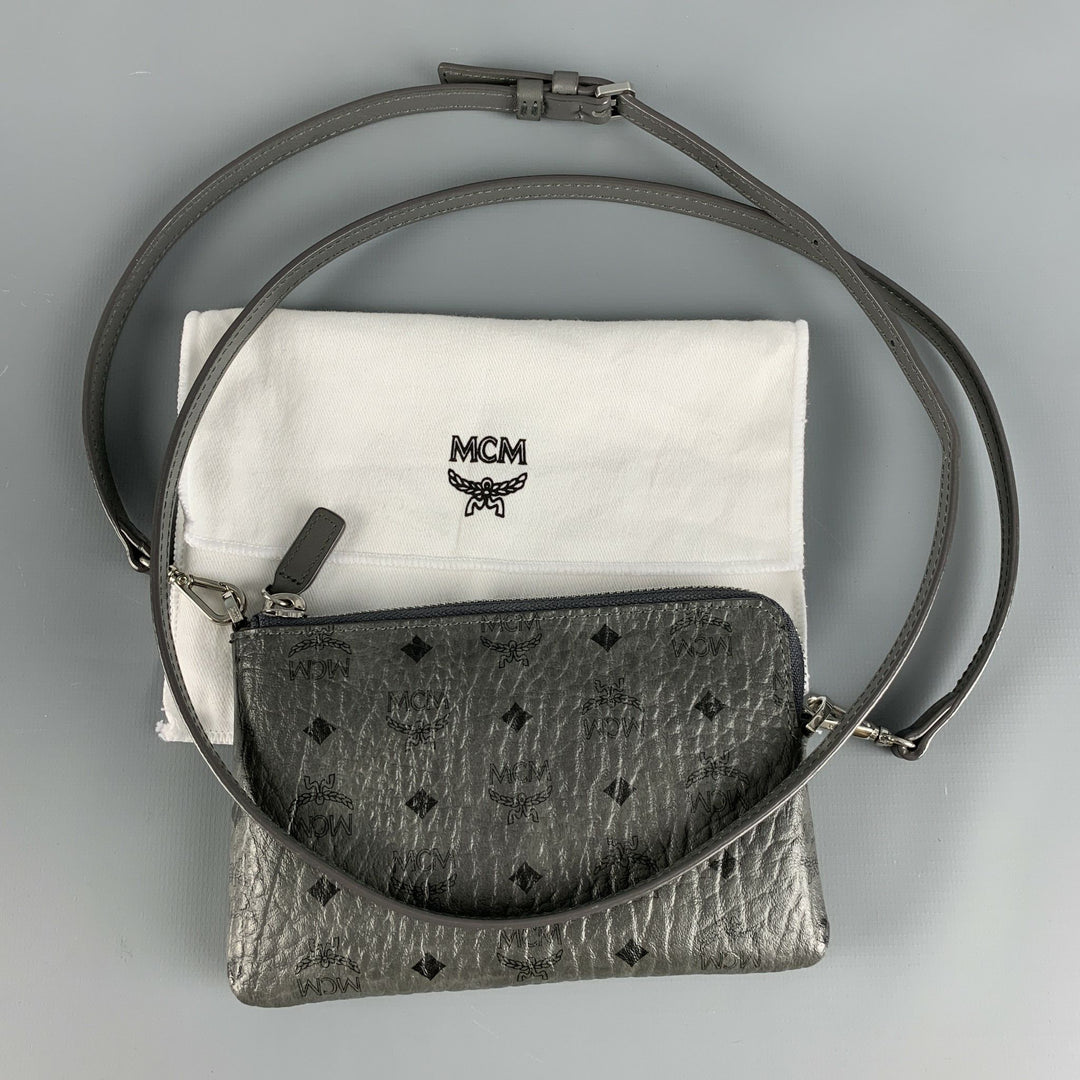 MCM Grey Black Monogram Leather Wallet Handbag