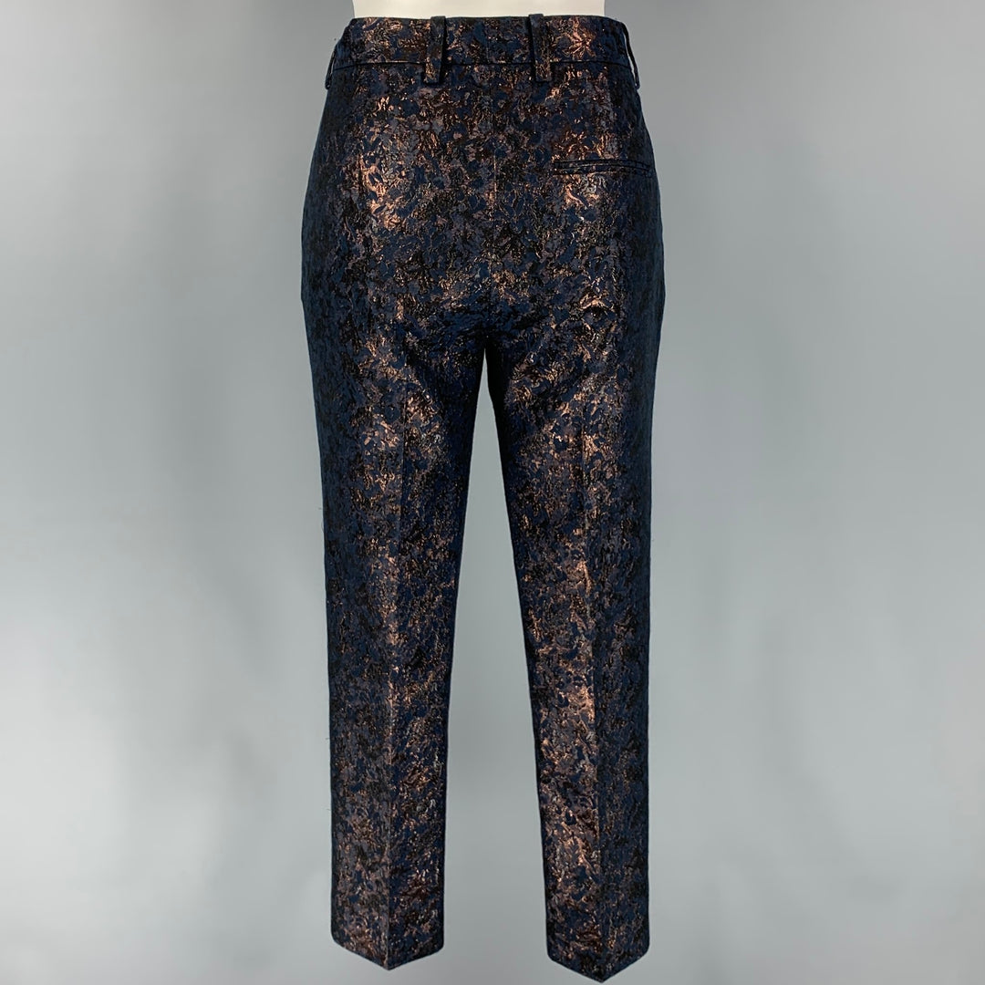 3.1 PHILLIP LIM Size 2 Navy & Copper Polyester / Cotton Metallic Dress Pants