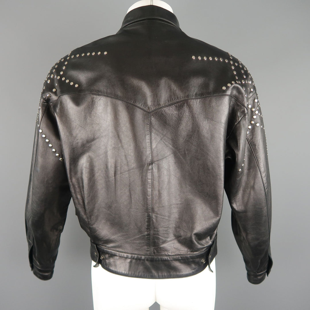 Vintage CLAUDE MONTANA 40 Black Leather Silver Studded Shoulder Jacket