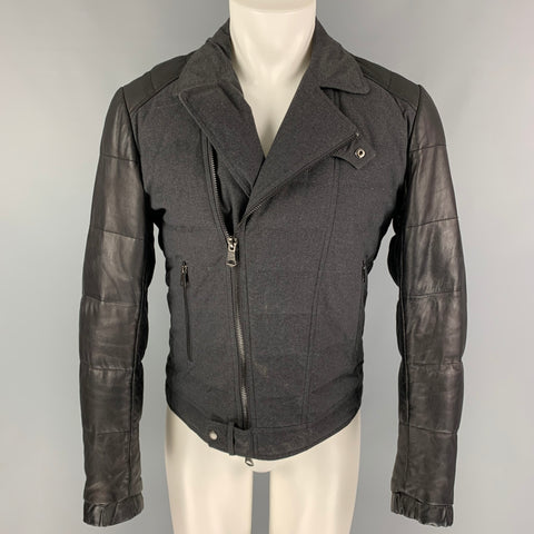 J. LINDEBERG Size M Charcoal Black Quilted Cotton Leather Jacket