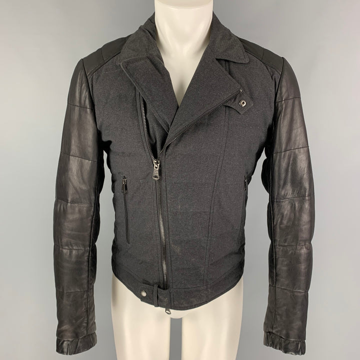 J. LINDEBERG Size M Charcoal Black Quilted Cotton Leather Jacket