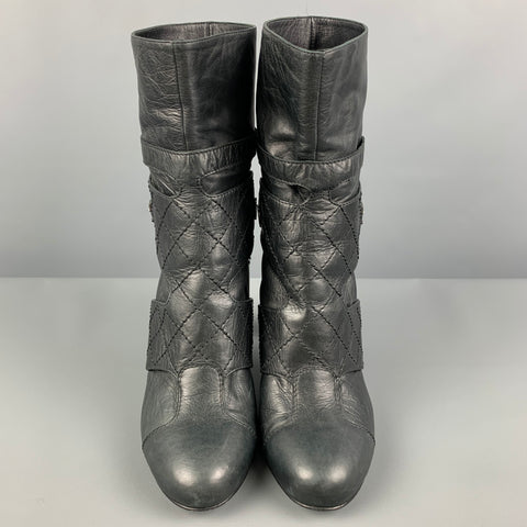 CHANEL Size 7.5 Black Leather Straps Boots