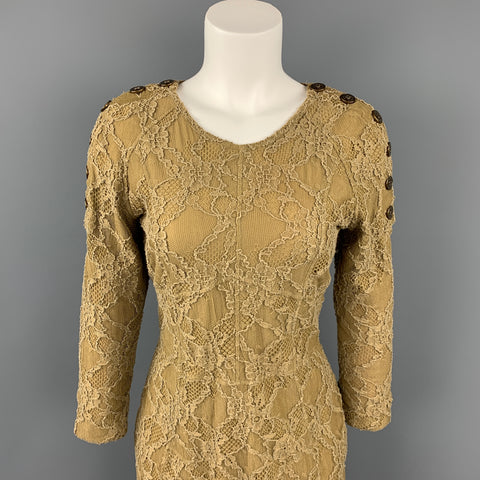 BURBERRY PRORSUM Size 8 Olive Lace Cotton Blend Shift Dress