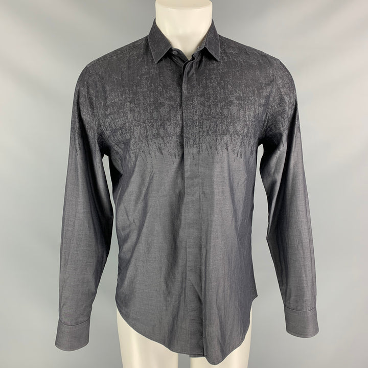 EMPORIO ARMANI Size M Charcoal Ombre Cotton Hidden Placket Long Sleeve Shirt