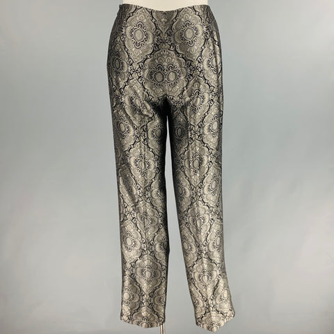 ETCETERA Talla 10 Pantalón de vestir recto Paisley de acetato gris negro