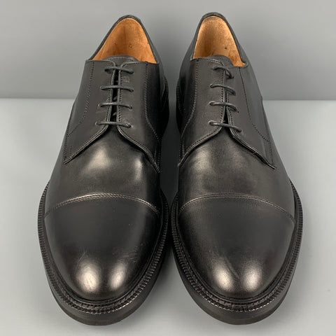 BARNEYS NEW YORK Size 12 Black Leather Cap Toe Lace Up Shoes