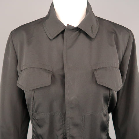 JEAN PAUL GAULTIER Size 8 Black Hidden Placket Brown Belt Trucker Jacket