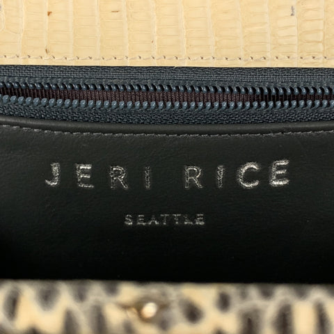 JERI RICE Beige Embossed Faux Leather Rhinestone Evening Handbag