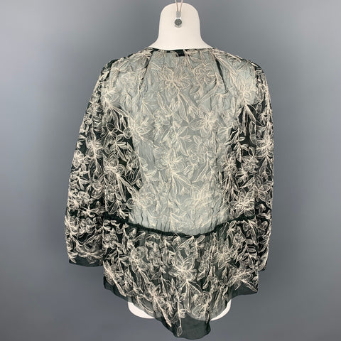 DRIES VAN NOTEN Size 6 Silver & Black Embroidered Silk Jacket