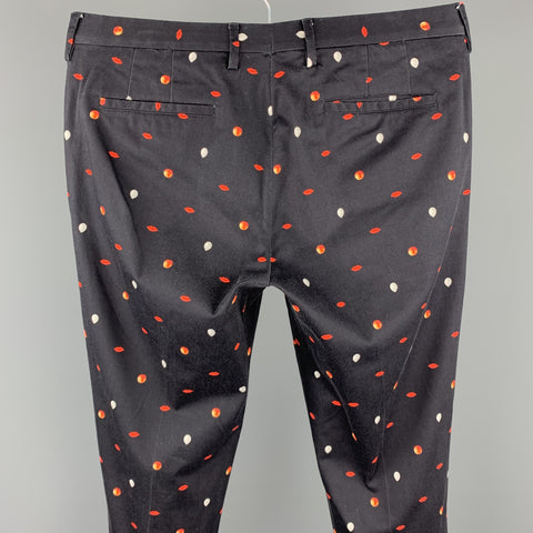 PAUL SMITH Size 32 Black Print Cotton Zip Fly Casual Pants