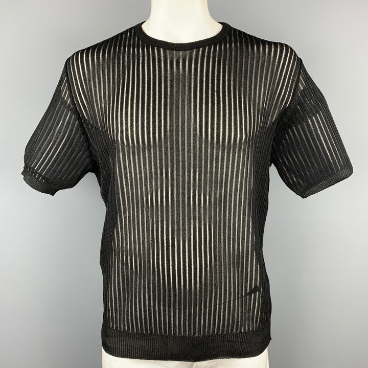 Vintage VERSACE CLASSIC Size L Black Ribbed Short Sleeve Pullover