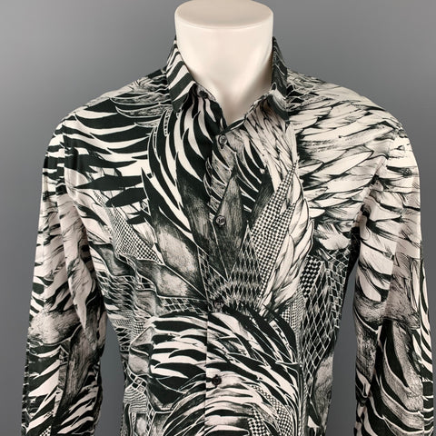 JUST CAVALLI Size M Black & White Abstract Print Cotton Button Up Long Sleeve Shirt