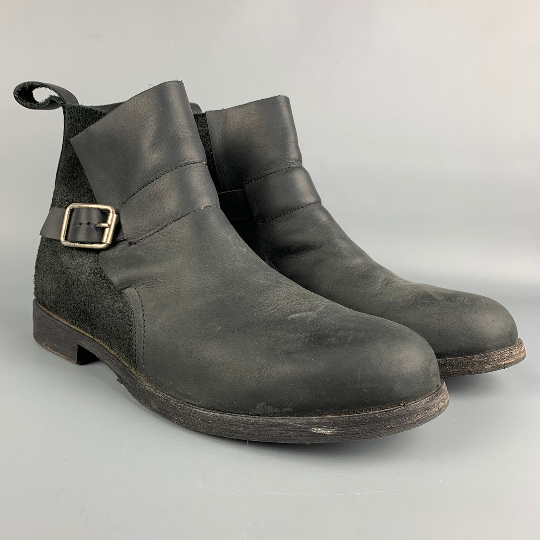 J.D.FISK Size 10.5 Black Leather Motorcycle Ankle Boots