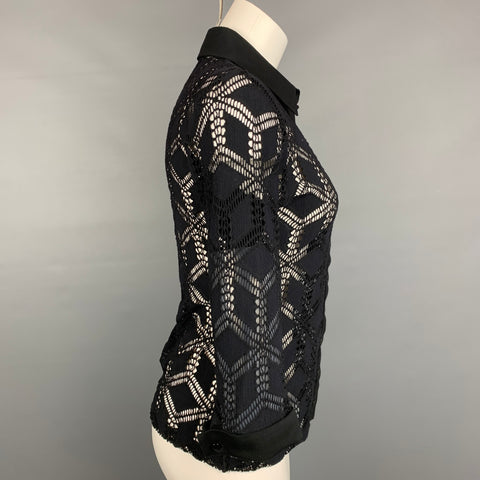 ANNE FONTAINE Taille 8 Blouse Paradise boutonnée en polyamide découpé noir