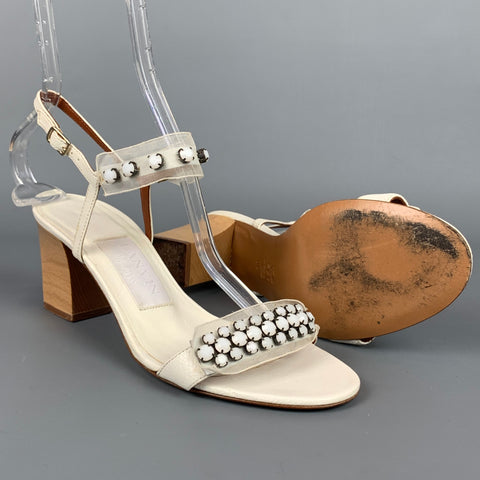 LANVIN Size 9 White Natural Rhinestone Leather Strappy Sandals