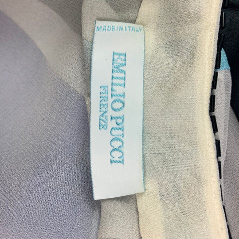 Vintage EMILIO PUCCI Size 10 Turquoise White Silk Abstract Sleeveless Cocktail Dress