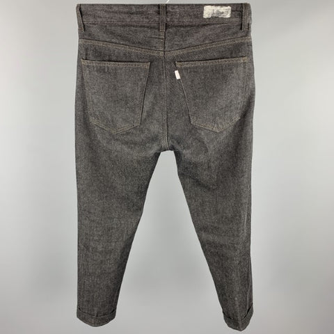 HAIKURE Size 28 Black Denim Button Fly Cuffed Jeans