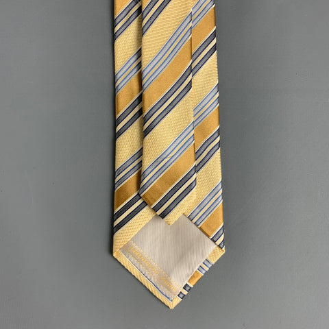 ERMENEGILDO ZEGNA Yellow Grey Diagonal Stripe Silk / Cotton Tie