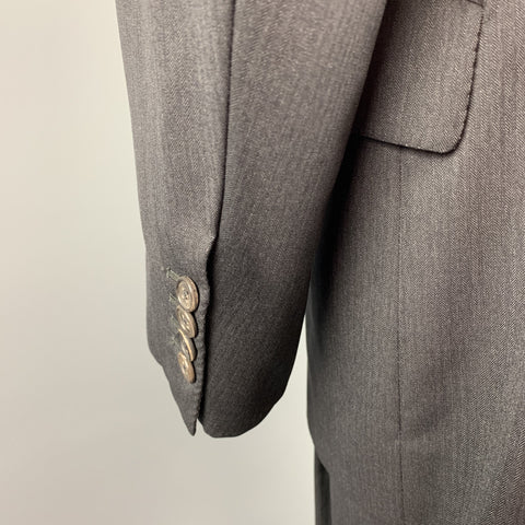 HERMES Size 44 Regular Charcoal Twill Wool Notch Lapel Suit