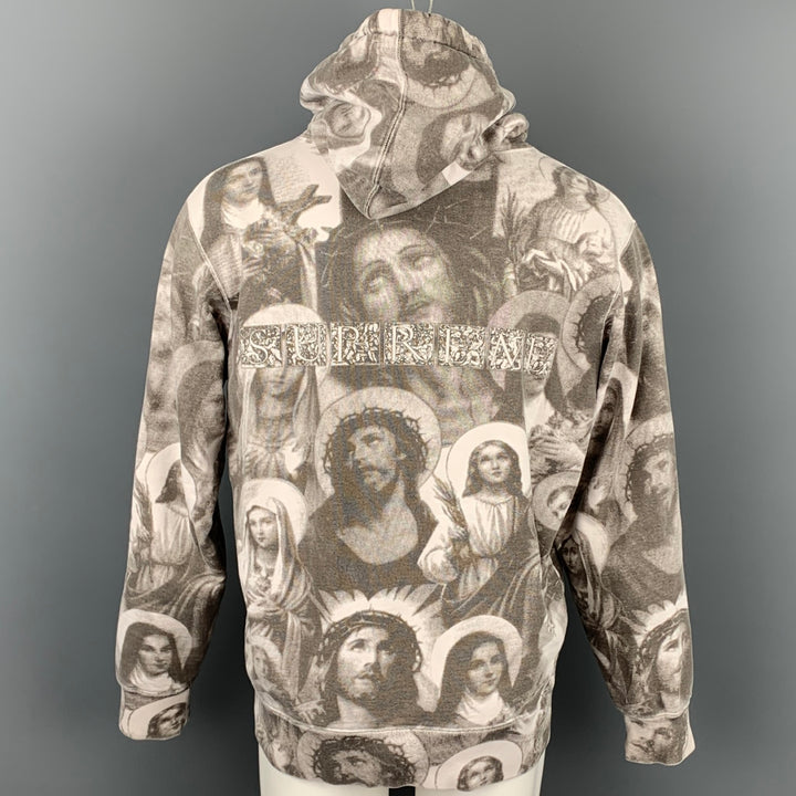 SUPREME FW 2018 Jesus & Mary Size L Grey & White Cotton Hooded Sweatshirt