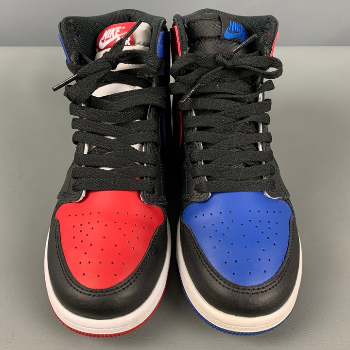 NIKE Size 6 Black Red & Blue Color Block Leather High Top Sneakers