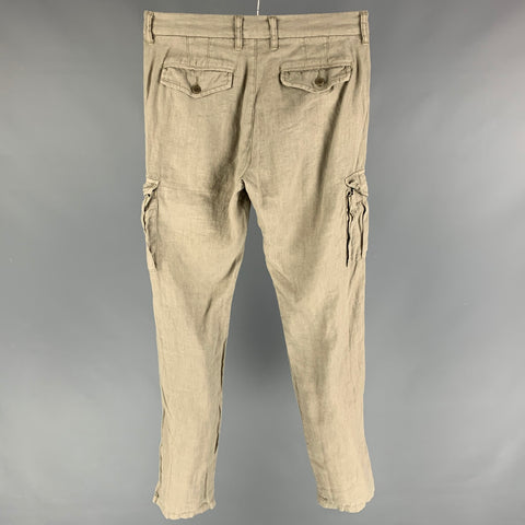 JOHN VARVATOS Size 30 Khaki Wrinkled Linen Cargo Casual Pants