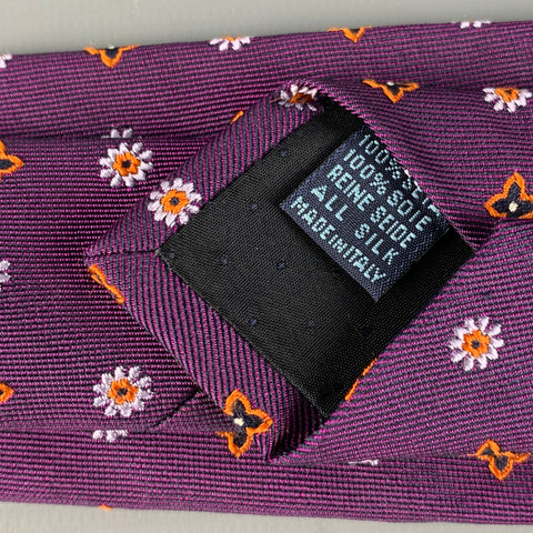 MASSIMO BIZZOCCHI Purple Orange Abstract Floral Silk Tie