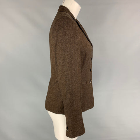 MAX MARA Taille 6 Blazer veste à chevrons en laine marron et beige