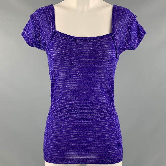 LOUIS VUITTON Talla S Top informal de manga corta a rayas con mezcla de cachemira morada