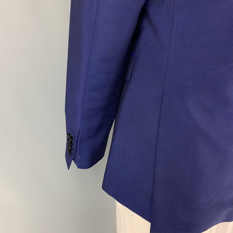 BURBERRY LONDON Size 40 Regular Royal Blue Black Wool Peak Lapel Sport Coat