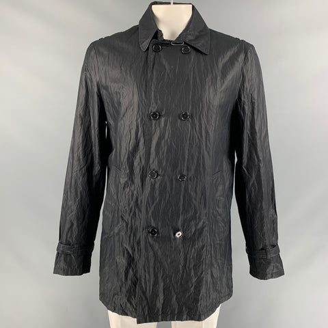 JOHN VARVATOS * U.S.A. Size XL Black Wrinkled Cotton Blend Coat