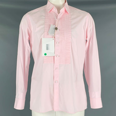 TAGLIATORE Size L Pink Cotton Tuxedo Long Sleeve Shirt