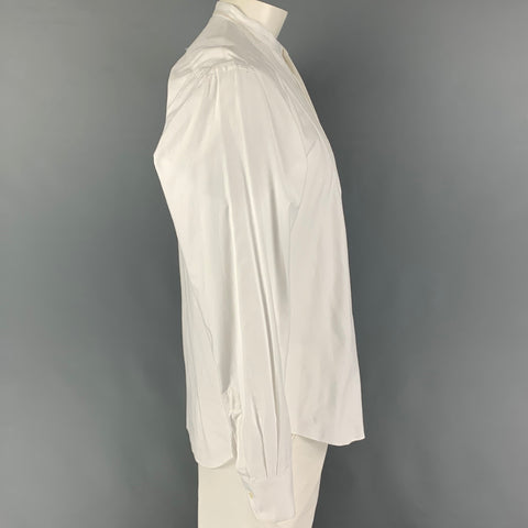 ADAM KIMMEL Size L White Cotton Silk Banded Collar Long Sleeve Shirt