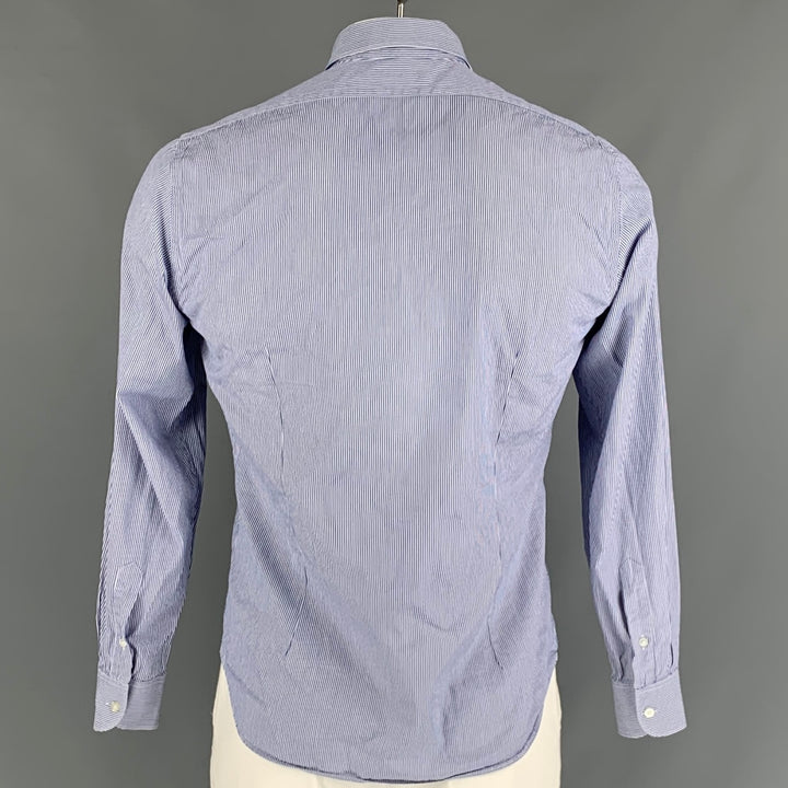 BOGLIOLI Size 42 Blue & White Stripe Cotton Button Down Long Sleeve Shirt