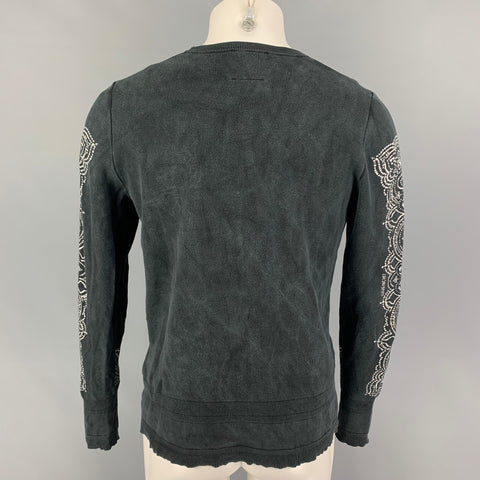 GIVENCHY Size S Black White Paisley Silk Distressed Pullover