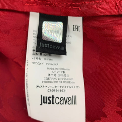 JUST CAVALLI Size S Red Animal Print Acetate Viscose Long Sleeve Shirt