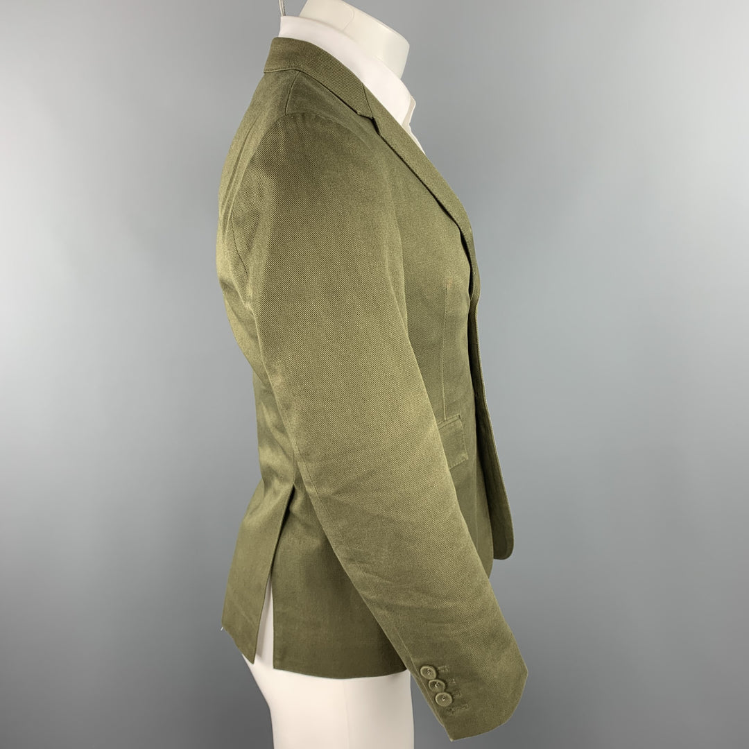 THOM BROWNE Size 38 Short Olive Cotton Notch Lapel Sport Coat
