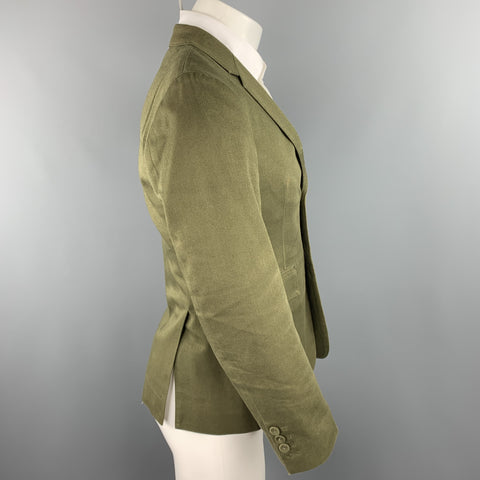 THOM BROWNE Size 38 Short Olive Cotton Notch Lapel Sport Coat