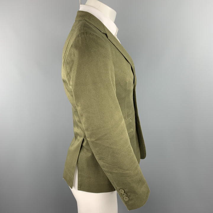 THOM BROWNE Talla 38 Abrigo deportivo corto con solapa de muesca de algodón verde oliva