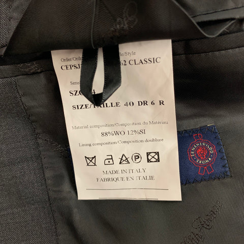 SAKS FIFTH AVENUE Size 40 Charcoal & Grey Window Pane Wool / Silk Suit