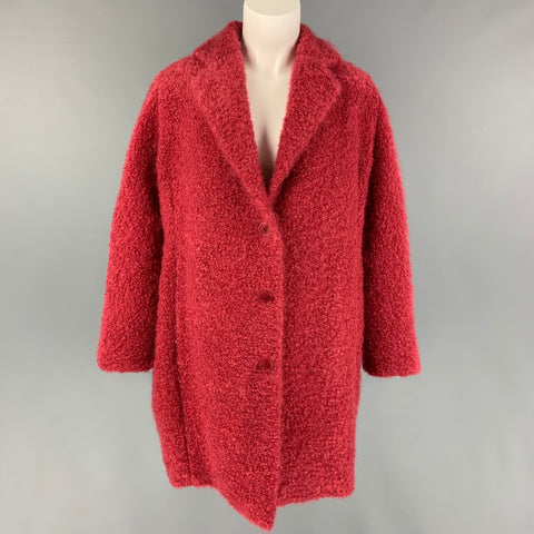 AMINA RUBINACCI Taille 4 Manteau à revers cranté en laine mohair texturée framboise