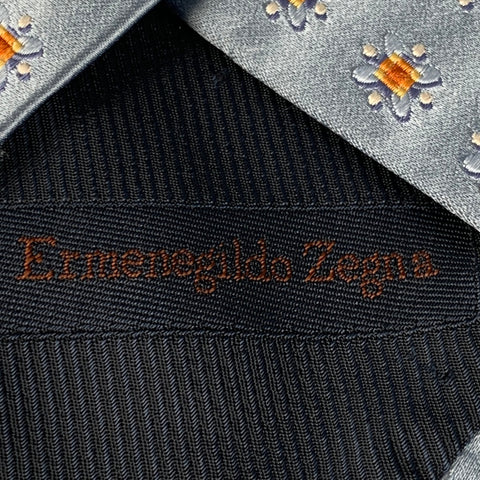 ERMENEGILDO ZEGNA Blue Orange Abstract Floral Silk Satin Tie