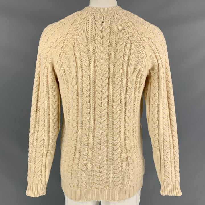 BURBERRY PRORSUM Fall Winter 2011 Size XL Cream Cable Knit Wool / Cashmere V-Neck Sweater