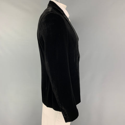 EMPORIO ARMANI Size 44 Black Velvet Viscose Silk Peak Lapel Sport Coat