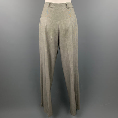 AKRIS Size 10 Grey Glenplaid Gabardine Wide Leg Dress Pants